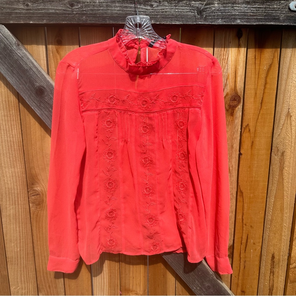Walter Baker Embroidered Floral Preppy Blouse Pink Lola Top NWT